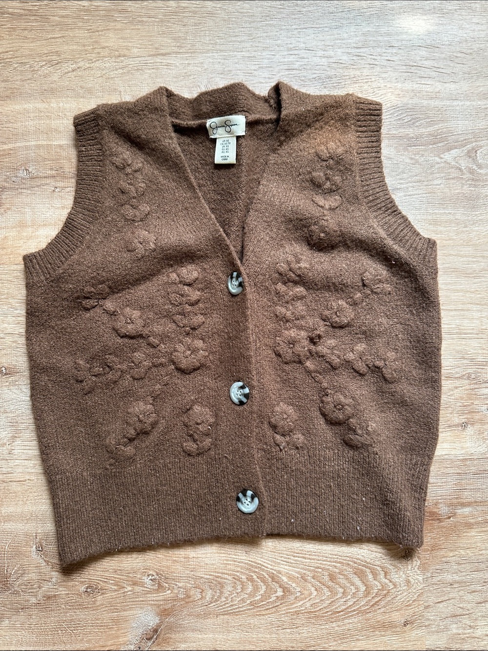 Jessica Simpson Brown Floral Embroidered Knit Vest